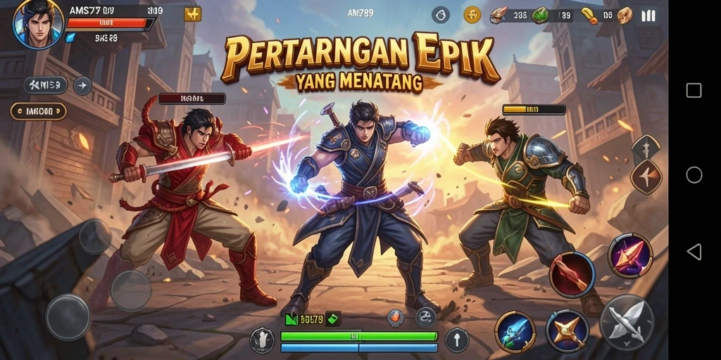 Tampilan gameplay petarungan seru dalam AMS789 dengan karakter unik.