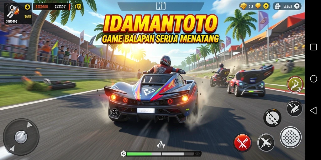 Cuplikan gameplay IDAMANTOTO menampilkan aksi balapan yang mendebarkan.