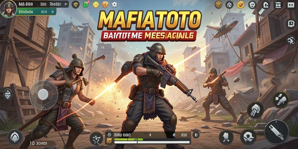 Tangkapan layar utama MAFIATOTO menampilkan aksi Battle Royale yang intens.