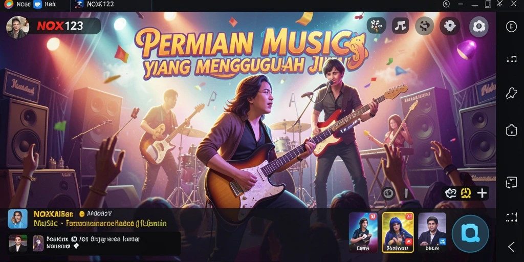Screenshot NOX123 menunjukkan pemain menikmati permainan musik yang seru.