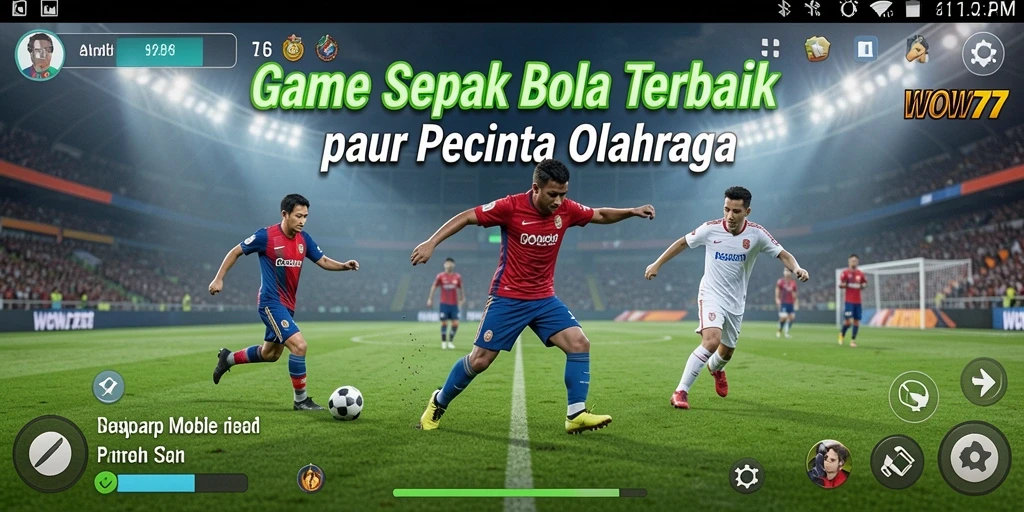 Screenshot gameplay WOW77 menampilkan aksi seru di lapangan sepak bola.